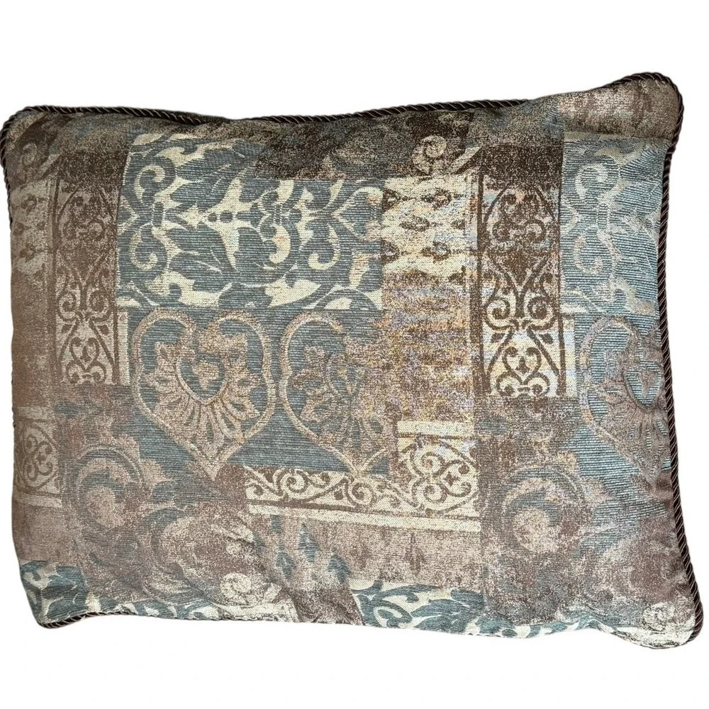 Croscill Comforter Set Full Size Blue Brown Damask‎ 3pc Shams Luxury Bedding